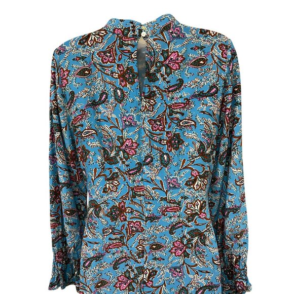 New LOFT Bouquet Mock Neck Midi Dress Blue Floral Print Long Sleeve Viscose Wome - Picture 8 of 10